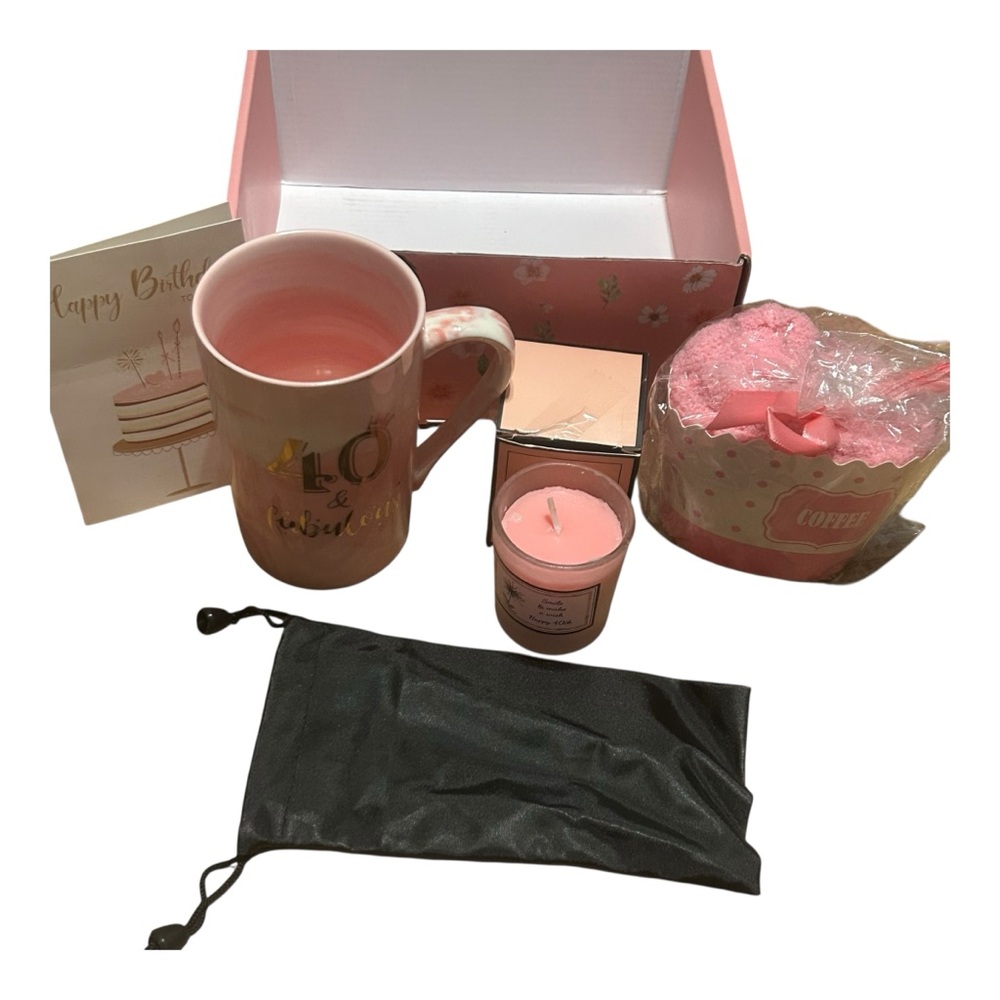 40 & Fabulous‎ Birthday Gift Set Pink Mug Candle Coffee Socks Card Present